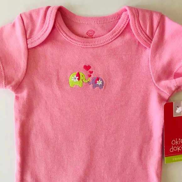 okie dokie One Pieces Baby Girl 3pk Bodysuit Set Elephant Pink